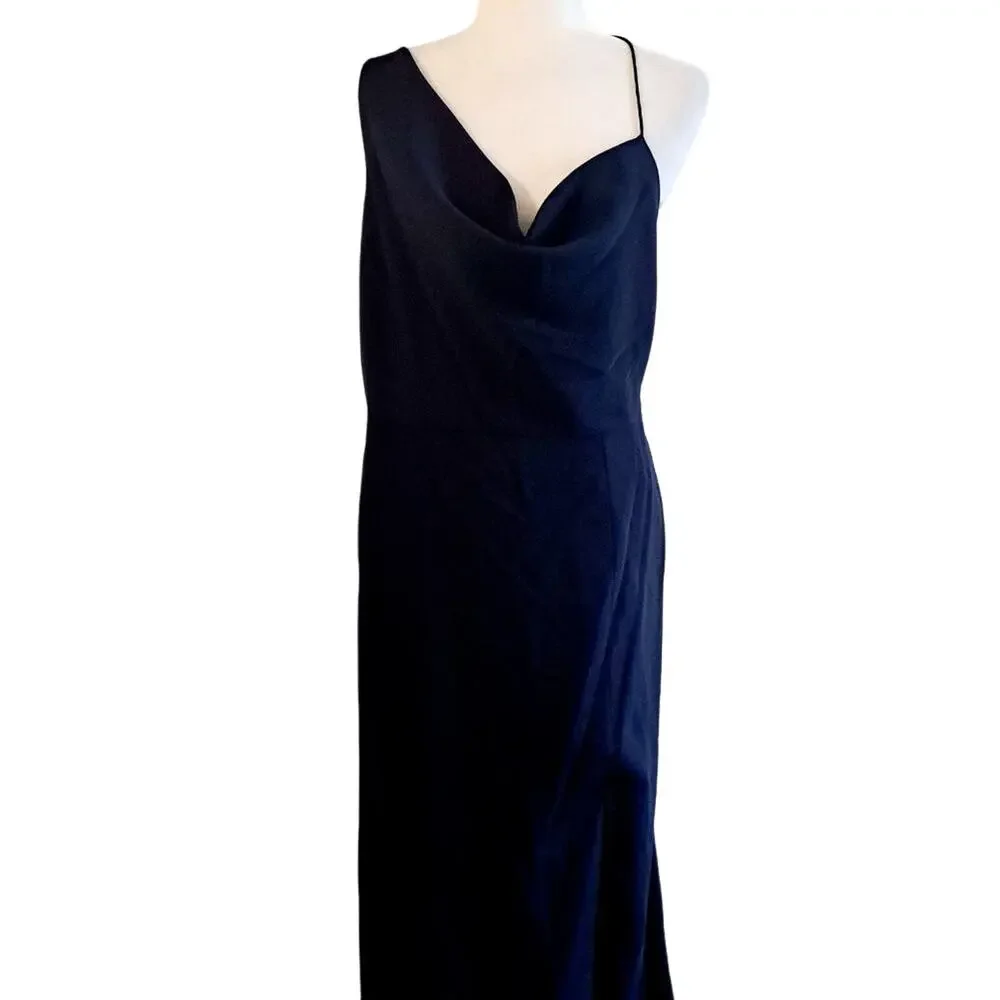 After Six Full Length One Shoulder Cowl Neck Dress